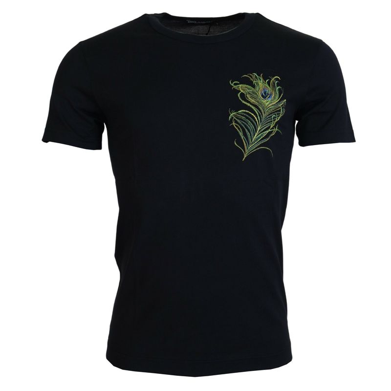 Dolce & Gabbana Dark Blue Feather Cotton Short Sleeve Men's T-Shirt
